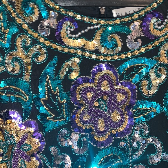 100% Silk SequinTop BlackTie Oleg Cassini Black Teal Purple Gold Sequins Beads - Picture 3 of 8